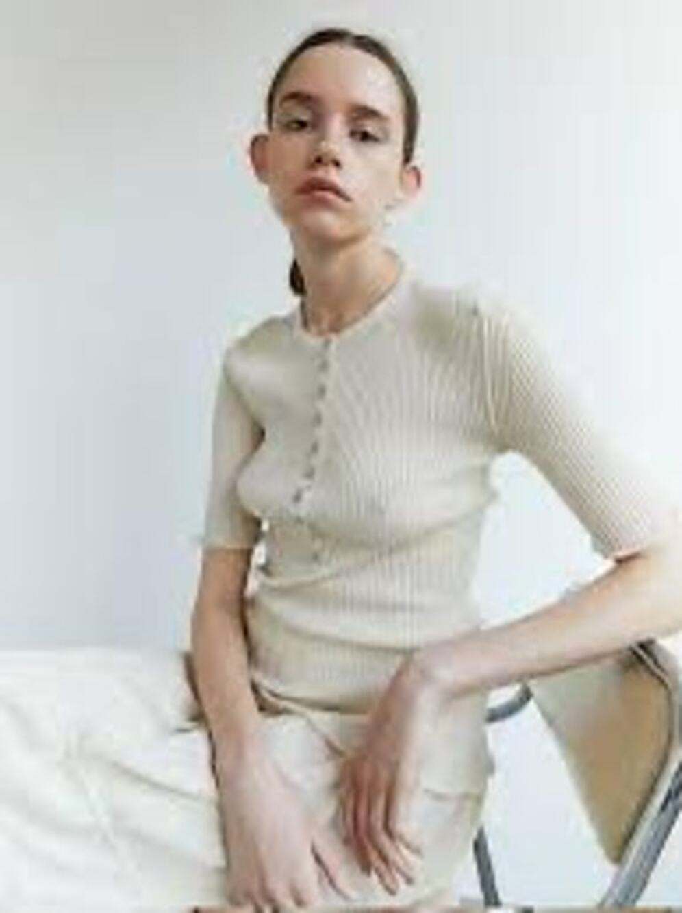 RUS Pane Top Ribbed Italian Yarn Chalk Ivory NWT